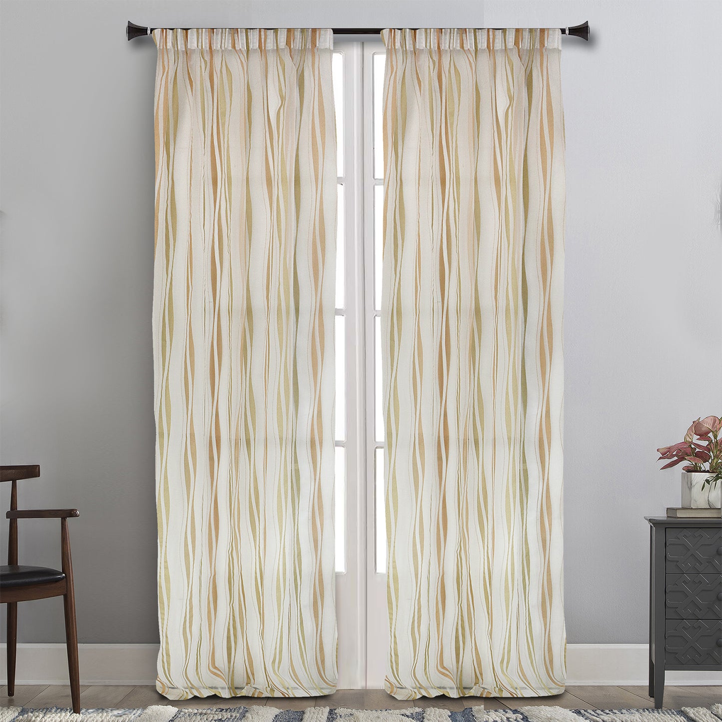 MAISON BLANCHE READY-MADE CURTAIN 145X280 ROSÉ ORGANZA GOLD STRIPE VISC.75%-POL.25%