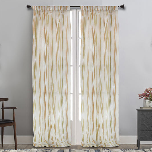 MAISON BLANCHE READY-MADE CURTAIN 145X280 ROSÉ ORGANZA GOLD STRIPE VISC.75%-POL.25%
