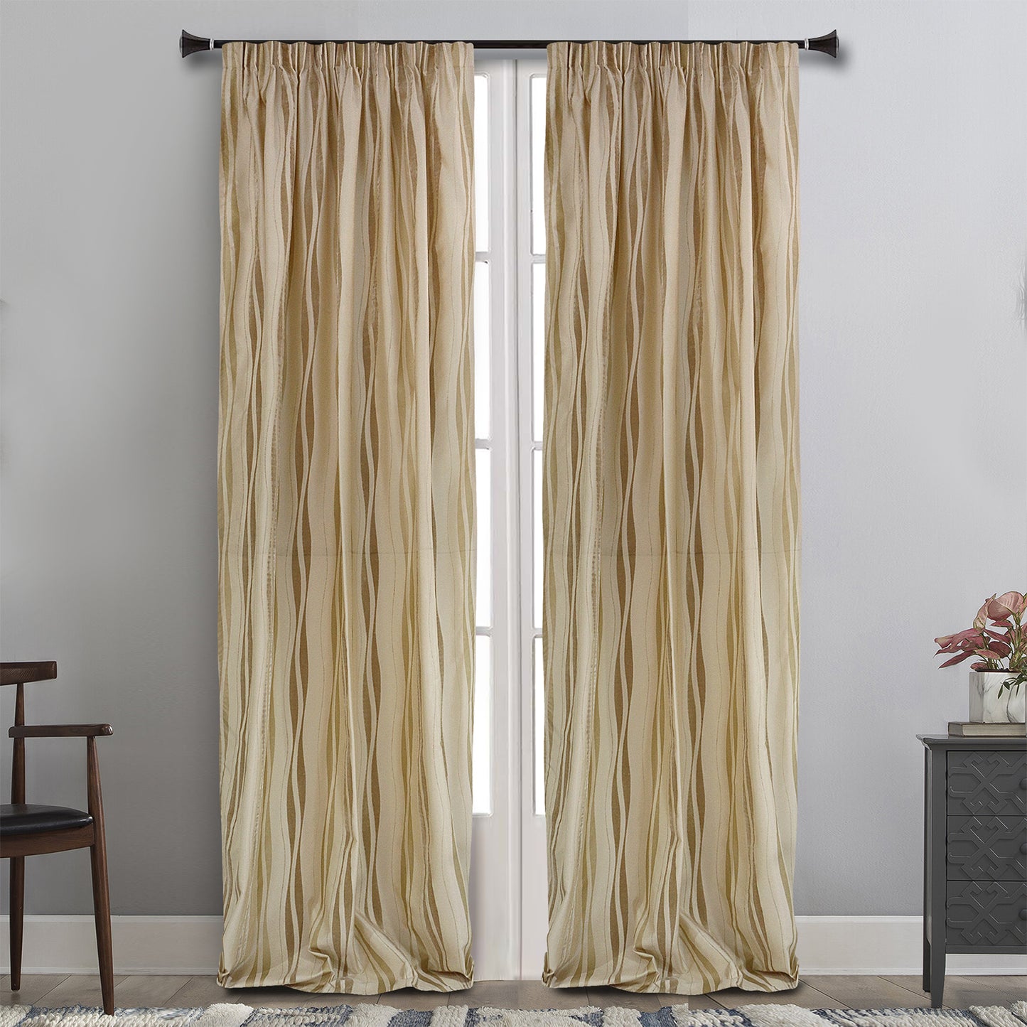 MAISON BLANCHE READY-MADE CURTAIN 145X270 GOLD STRIPE Taffeta POL.100%