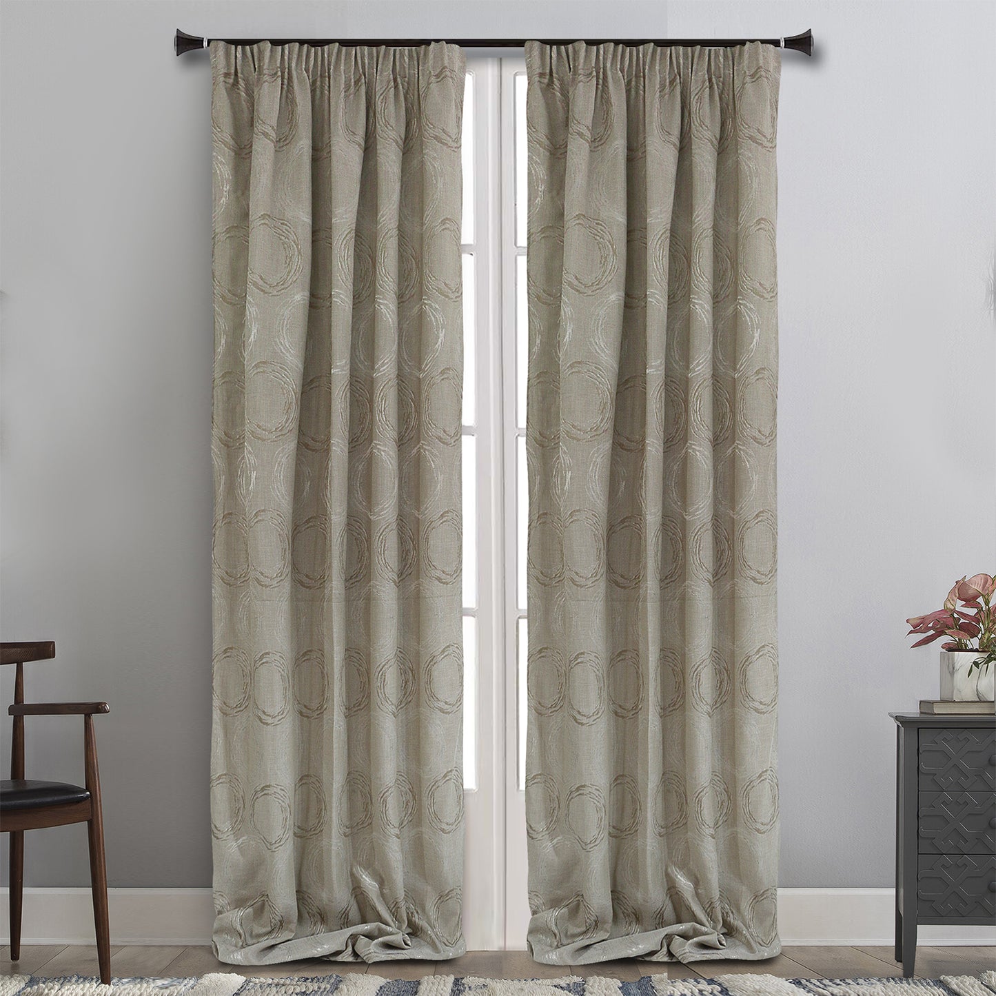 MAISON BLANCHE CURTAIN READY FIT 145X295 STRAW CIRCLE BEIGE Cot.75% -Pol.25%