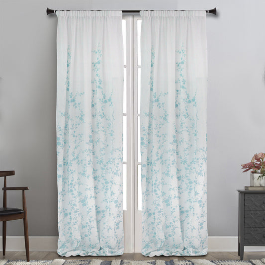 MAISON BLANCHE CURTAIN READY MADE 145X290 VOILE WHITE - TURQUOISE POL.100%