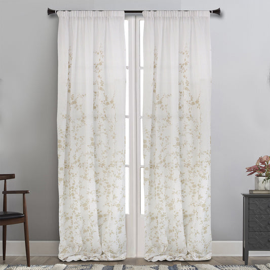 MAISON BLANCHE CURTAIN READY MADE 145X290 VOILE WHITE - BEIGE POL.100%