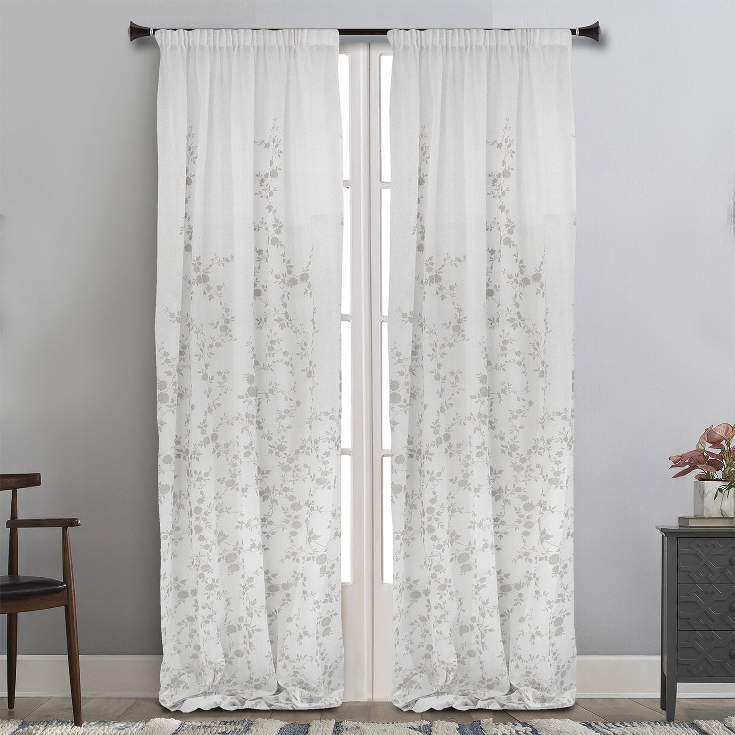 MAISON BLANCHE CURTAIN READY-MADE 145X290 VOILE WHITE-GRAY POL.100%