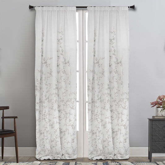MAISON BLANCHE CURTAIN READY-MADE 145X290 VOILE WHITE-GRAY POL.100%