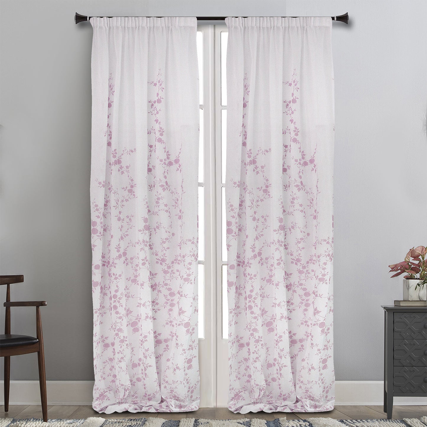 MAISON BLANCHE CURTAIN READY-MADE 145X290 VOILE WHITE - LILAC POL.100%